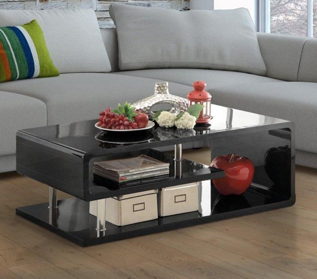 2 Pc Coffee Table Set in Black with Chrome