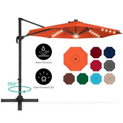 360-Degree LED Cantilever Offset Patio Umbrella w/ Tilt - 10ft, Orange