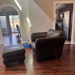 Brown Leather Chair And Ottoman