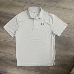 Mens UNDER ARMOUR HEATGEAR POLO SHIRT Gray Stripe Large