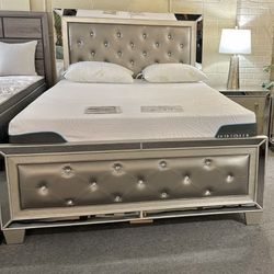 New Queen Bed Frame Tufted and Mirrored Headboard and Footboard✨