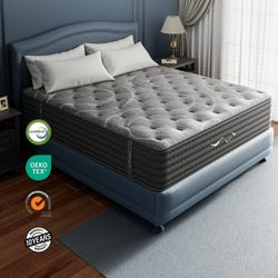New🔹️12" King Mattress Hybrid Bamboo Charcoal Infused Gel Memory Foam In The Box..
