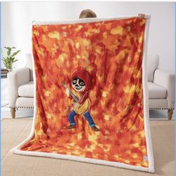 Miguel “coco” Kids Throw Blanket, 3D Anime Embroidery Sherpa Blanket Girls Boys Gifts