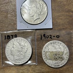 3 Silver Dollars, 2 Morgans & 1 Peace.    Group 7