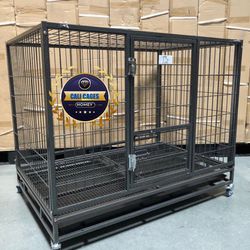 Dog Pet Cage Kennel Size 43 Hd Large With Metal Grid, Tray And Wheels 
