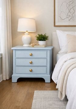Refurbished Light Blue Hardwood 2.5 Drawer Nightstand