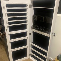 Wall Door Mounted Lockable Mirror Jewelry Cabinet