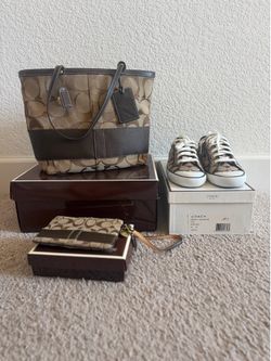 Y2K Coach Stripe Purse, Wristlet and Shoes Set