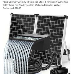 70W Solar Panel Pond Waterfall Spillway With Pump, Stainless Steel Spillway, 9.8ft Tube
