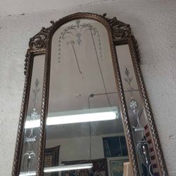 Vintage Etched Mirror In Ornate Carved Frame size 42x23
