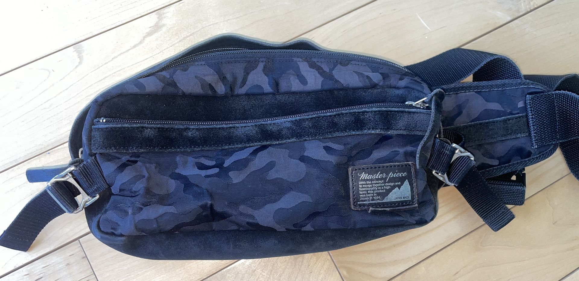 Rare MSPC Master Piece Bum Bag Waist Bag Blue / Black Camo Style  Made In Japan