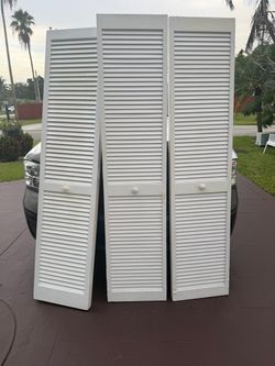 (3) Available - 36"x 79" 1" Slats, Plantation Louver Bifold Closet Doors, Wood, White