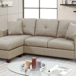 Brand New Glossy Beige Reversible Sectional Sofa