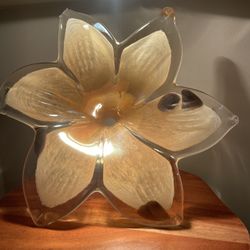Vintage Murano Italian Hand Blown Art Glass Flower Cream & Gold