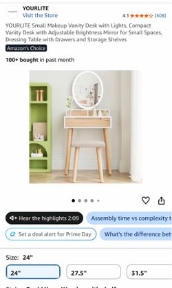 YOURLITE Small Makeup Vanity Desk with Lights, Compact Vanity Desk with Adjustable Brightness Mirror for Small Spaces, Dressing Table with Drawers and