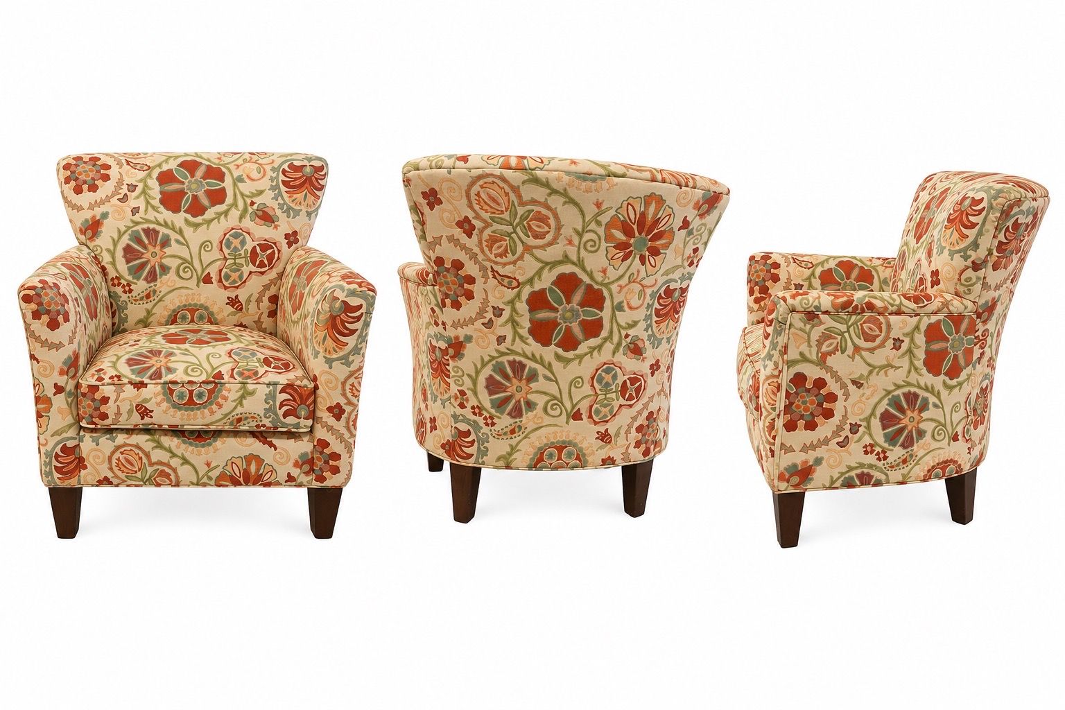 Crate & Barrel Floral Patterned Accent Arm Chairs - Set of 2
