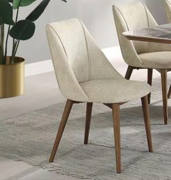 Fabric and Walnut Finish Foam Side Chair Set of 2 Willene Beige