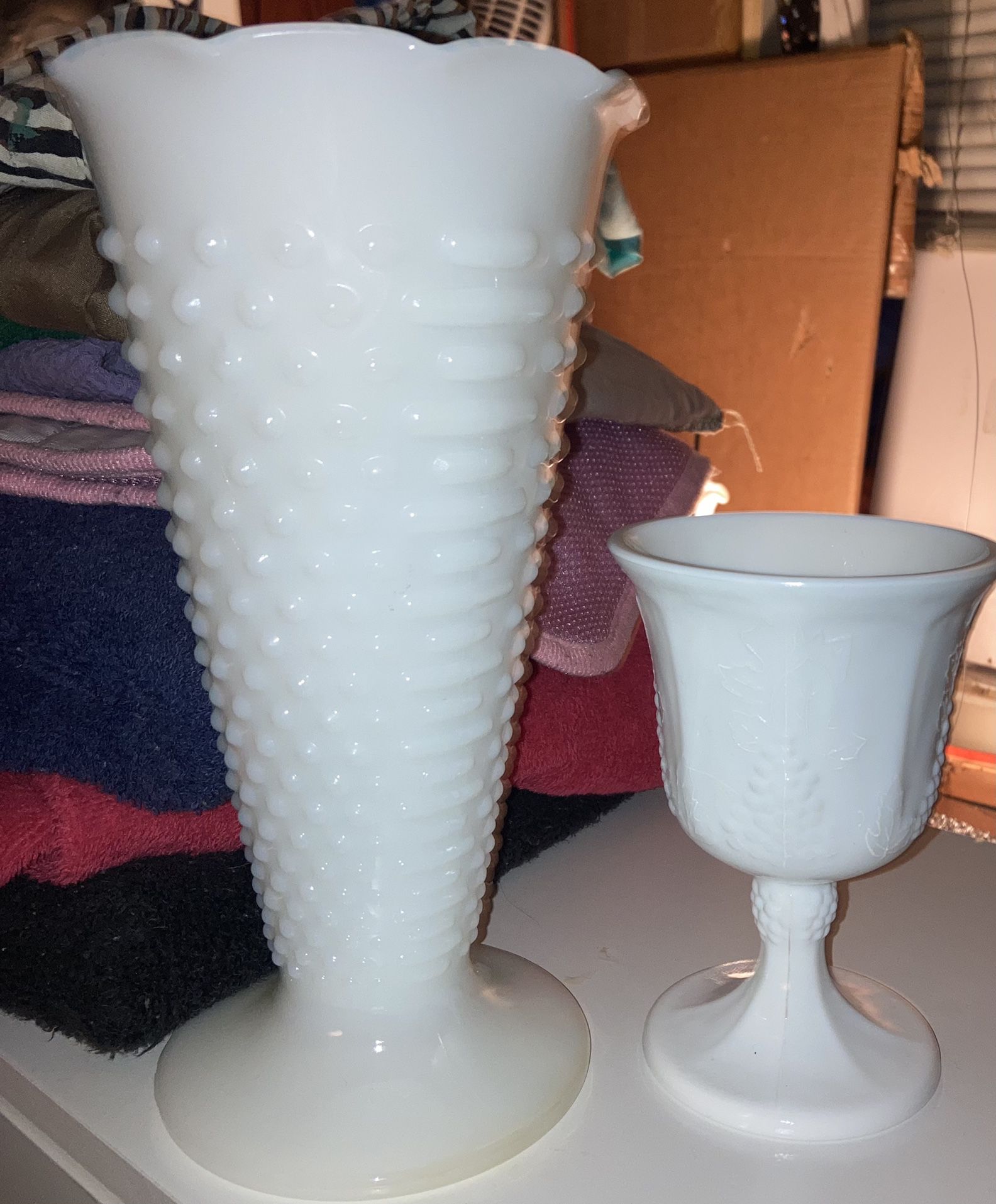 Milk Glass Vase And Goblet 