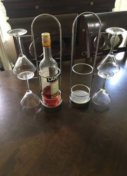 Martini bottle and glass holder with 4 glasses -$12