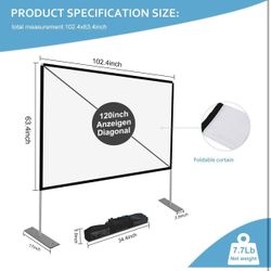 Projector Screen with Stand 120 inch Portable Projection Screen 16:9 4K HD Rear Front Projections Movies Screen with Carry Bag for Indoor Outdoor Home