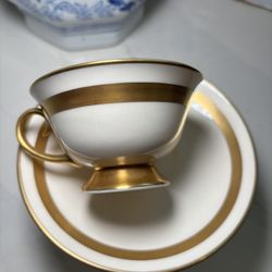 Flintridge China - Theme (Wide Gold, Rim, No Verge) Footed TeaCup & Saucer Set