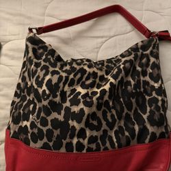 Fabric And Leather Leopard Print Coach Bag