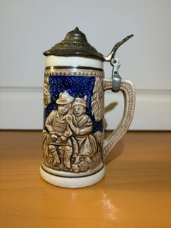 6 Inch Beer Stein Made in Japan - Wales Chinaware 6" Pewter Lid