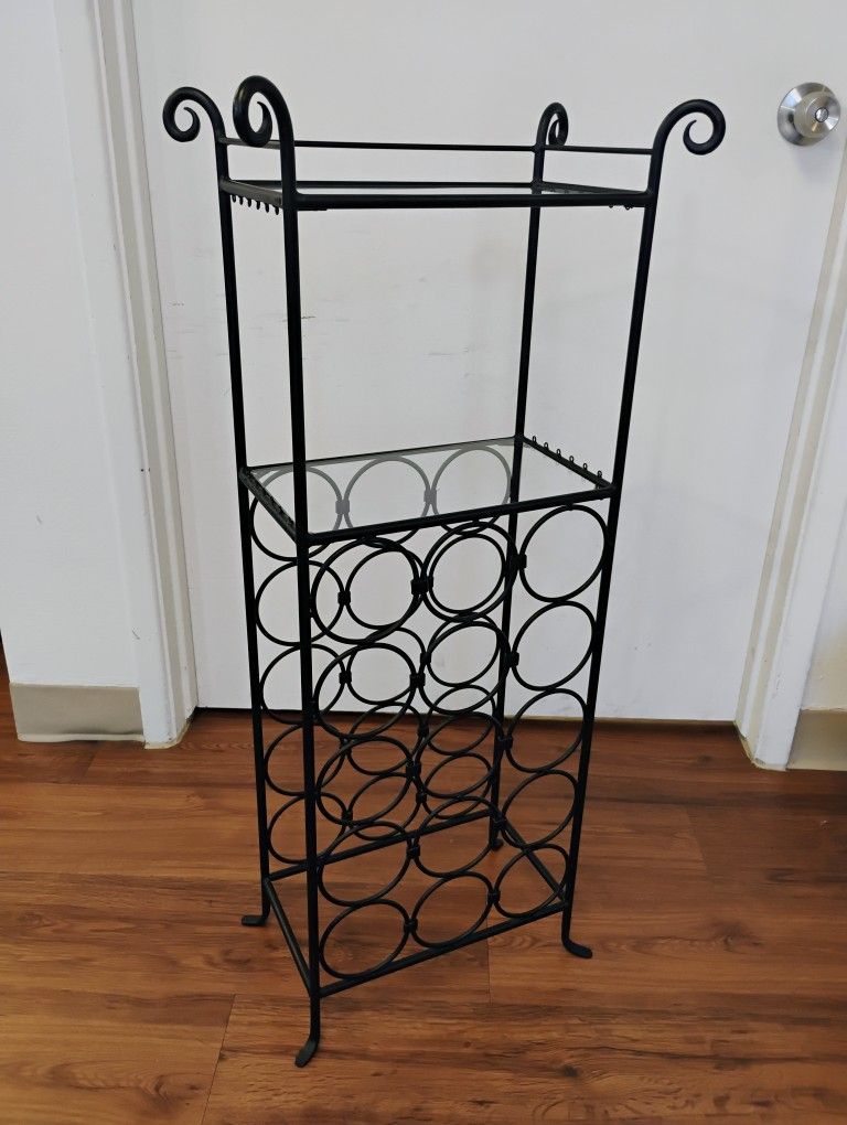 Metal Wine Rack With Glass Shelves