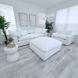 Set cloud loveseat, chair & ottoman white City Furniture 