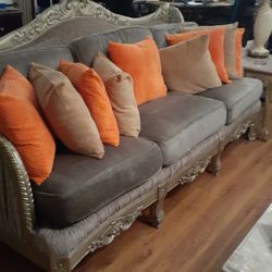 2 Couch Set . Gray And Gold And Orange