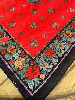 Red Floral Print Square Scarf