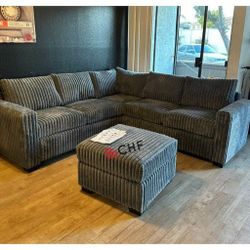 Jumbo Corduroy Sectional Sofa With Ottoman  - Limited Time Offer 