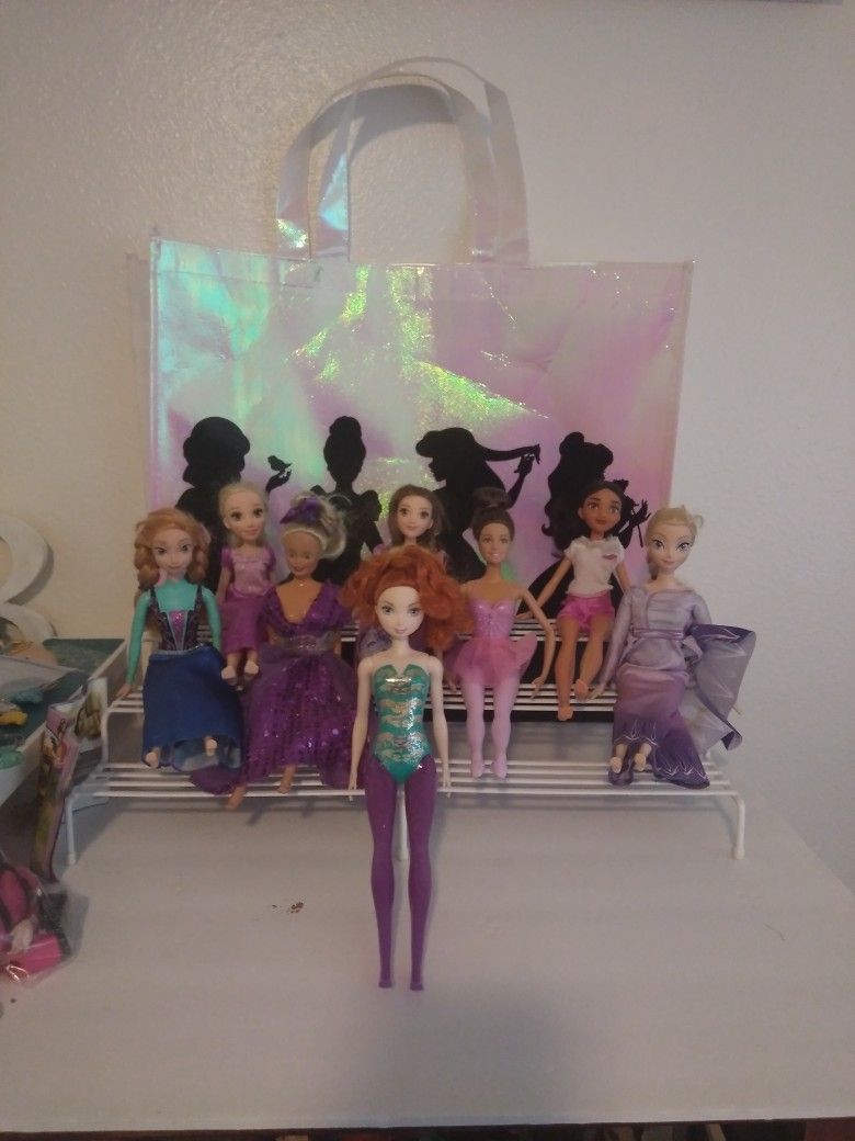 Barbie Disney Doll Lot Of 8 Purple/pink Clothes