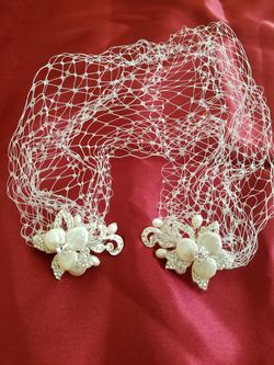 Bridal bird cage veil with crystal & pearl clips