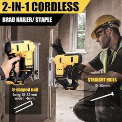 18 Cordless Brad Nailer for 20V MAX Battery, 2 in 1 Electric Nail Gun/Staple Gun Powered with 2000 Nails, for Trim Wood Crafting Home DIY (Not Include