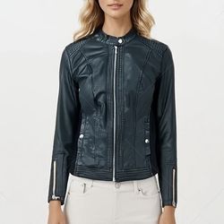 Sebby Collection Women's Black Faux Leather Racing Jacket Size XL