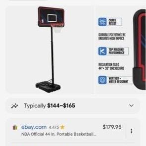 NBA Official Portable Basketball System Hoop with Polyethylene Backboard