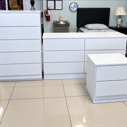DRESSER, CHEST AND ONE NIGHTSTAND 