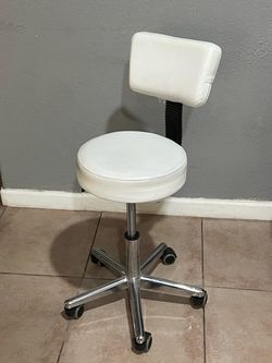 White Rolling Stool with Back Rest