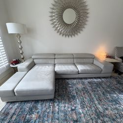 Large 10ft Gray Leather Sofa 