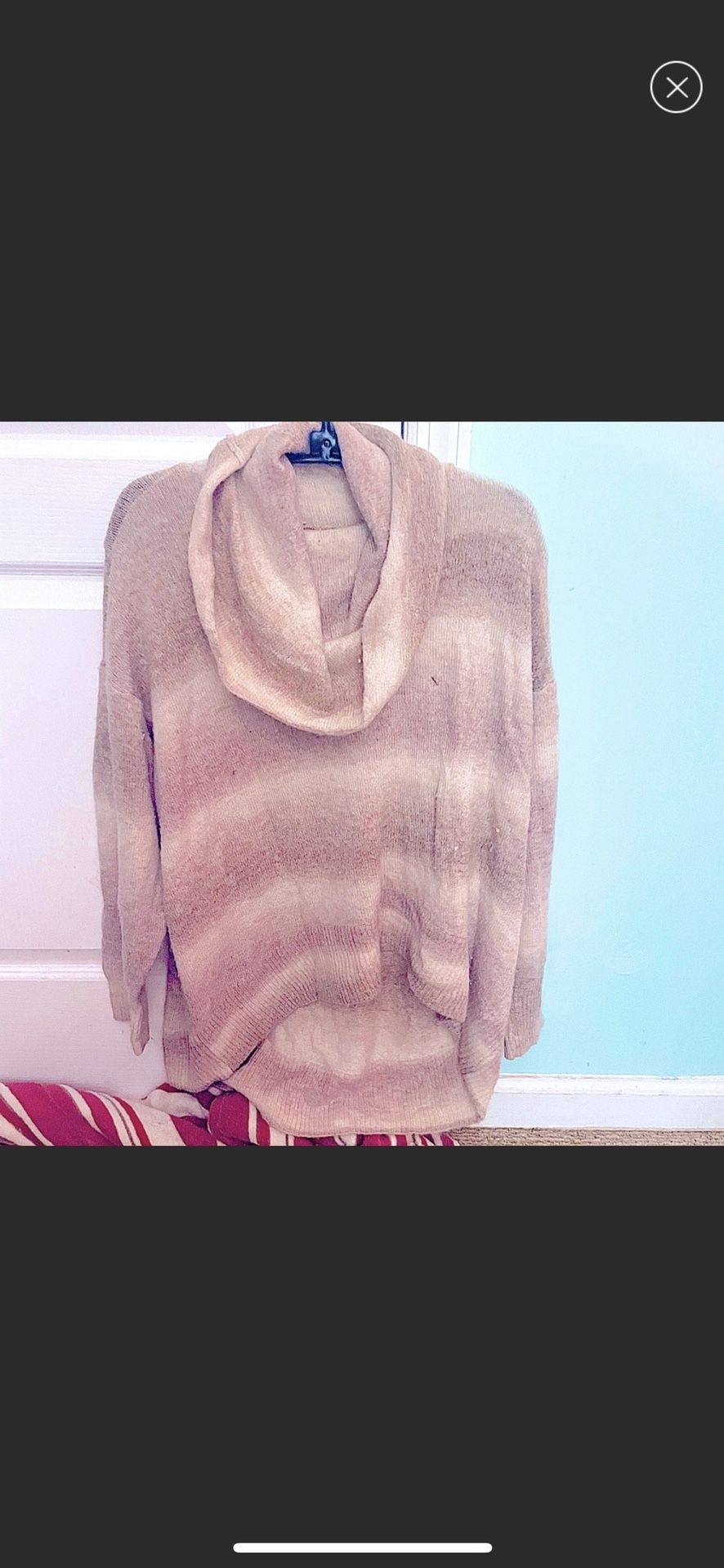 American Eagle Beige / Pink Cowl Turtle Neck Relaxed U-hem Long Sleeve Sweater