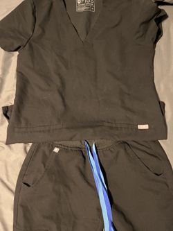 Women  Figs Scrubs Sold Pit Black With Blue Strings Top XS Zamora Joggers XSP