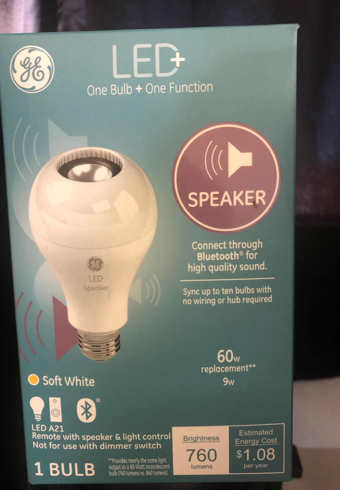 LG LED Bluetooth Speaker lightbulb with dimmer remote