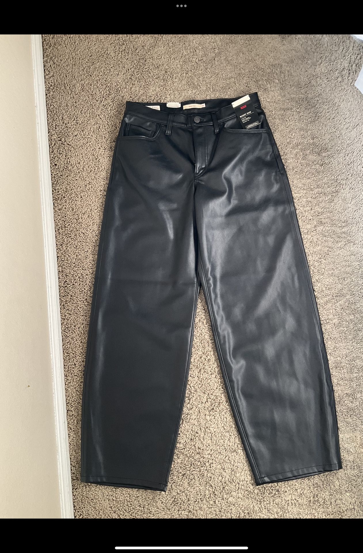 Brand New Levi's Women's Faux Leather Baggy Dad Pants 