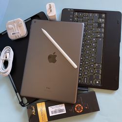 Apple IPad 9th Generation (10.2” Retina /Touch ID /IOS 18/ 2021 Model) 64GB with Pen, Keyboard  & Accessories 