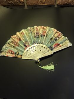 Hand fan mint green pink fuchsia purple blue white gold!