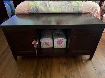 Dark Wood Storage Bench Media Console