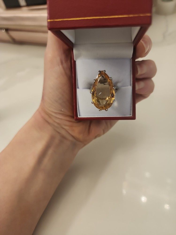 New Citrine Pear Shaped Statement Piece Ring Size 8