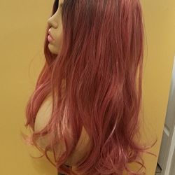 Long Pink Wavy Wig