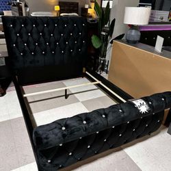 AP- Kyrie Black Queen Upholstered Bed/ Fast Delivery - Financing 